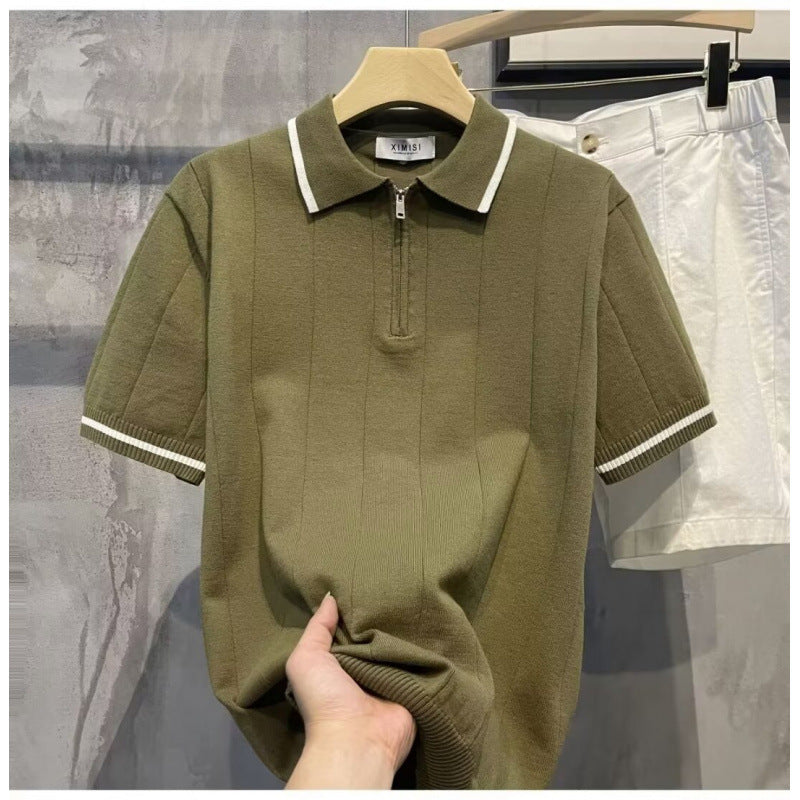 Summer New Arrival Striped Short-Sleeved Knitted Polo Shirt Men's Korean Style Trendy Slim-Fit All-Match Casual Half-Sleeve Top