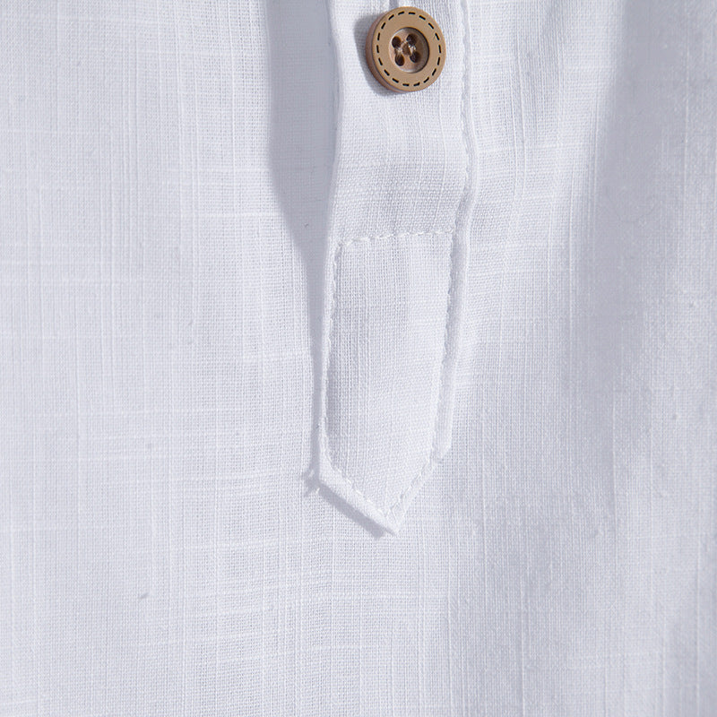 2023 Summer New Men's Chinese Style Thin Vertical Collar Cotton Linen Shirt Youth Fashion Casual Short Sleeve Shirt for Men