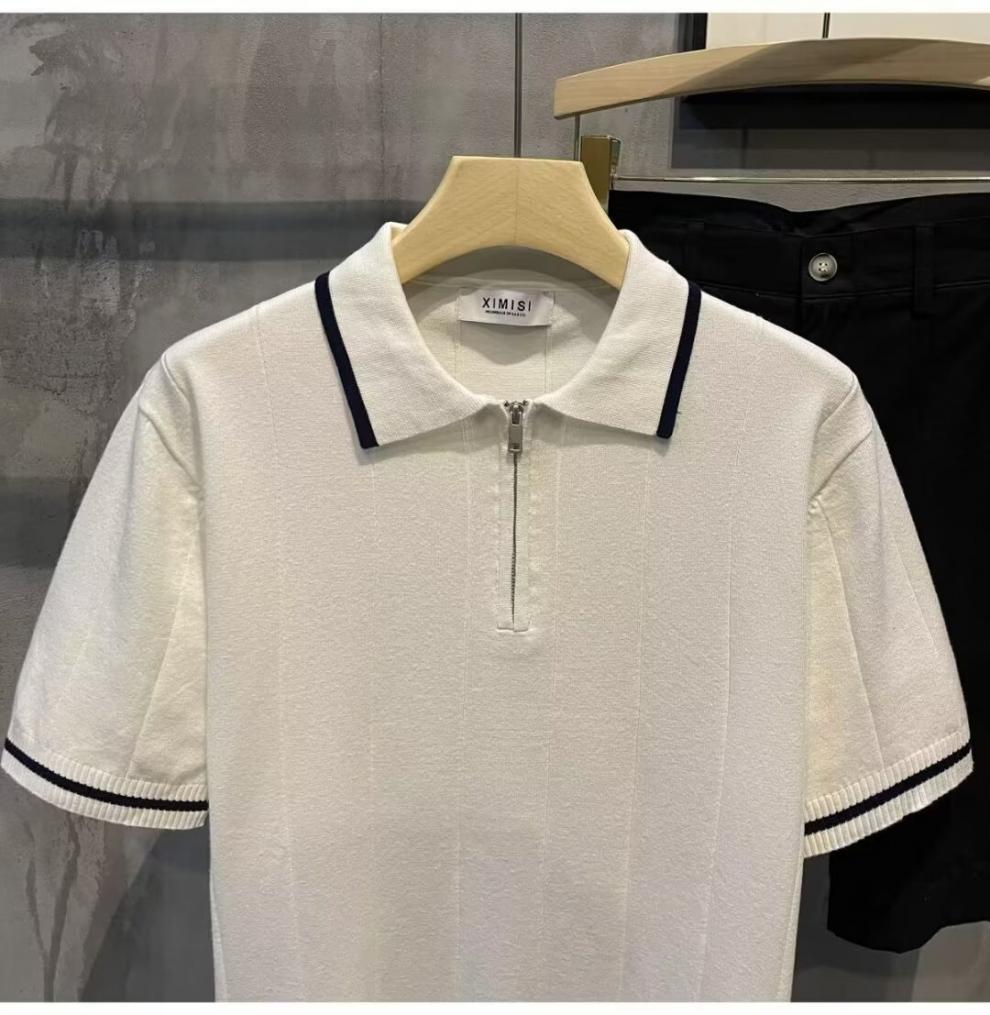 Summer New Arrival Striped Short-Sleeved Knitted Polo Shirt Men's Korean Style Trendy Slim-Fit All-Match Casual Half-Sleeve Top