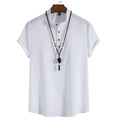 2023 Summer New Men's Chinese Style Thin Vertical Collar Cotton Linen Shirt Youth Fashion Casual Short Sleeve Shirt for Men
