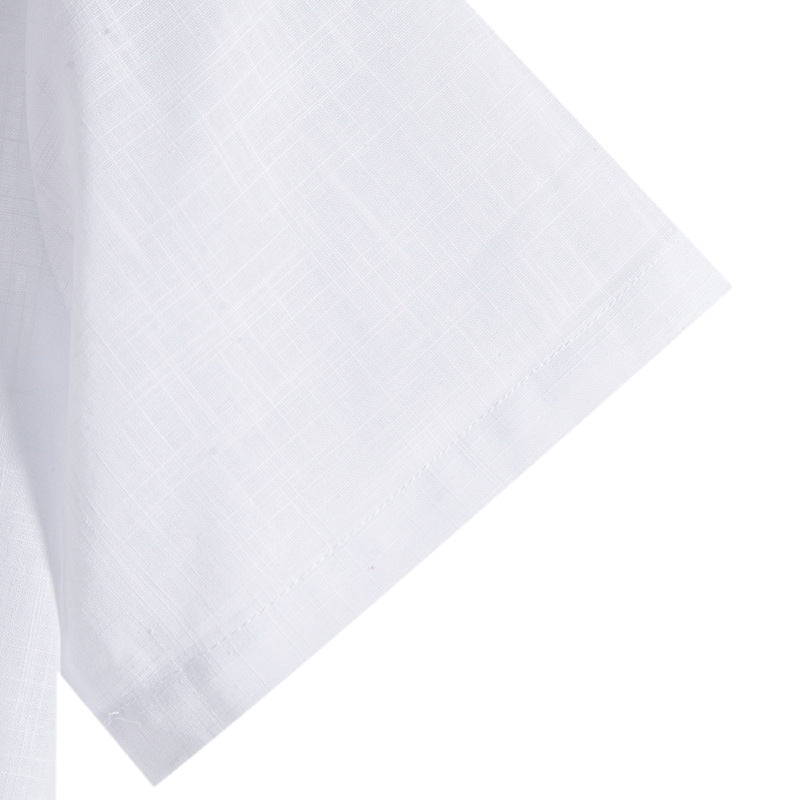 2023 Summer New Men's Chinese Style Thin Vertical Collar Cotton Linen Shirt Youth Fashion Casual Short Sleeve Shirt for Men