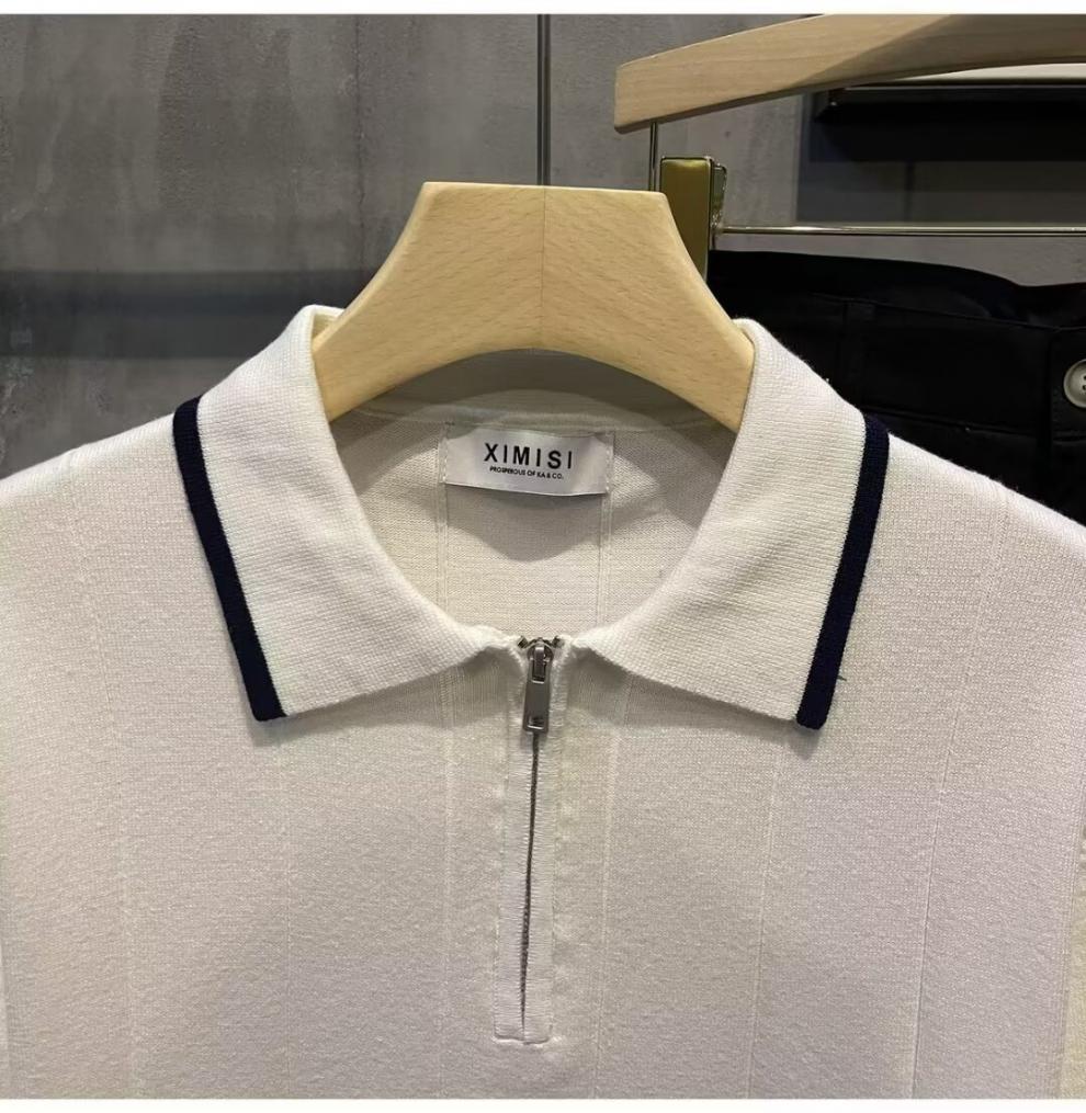 Summer New Arrival Striped Short-Sleeved Knitted Polo Shirt Men's Korean Style Trendy Slim-Fit All-Match Casual Half-Sleeve Top