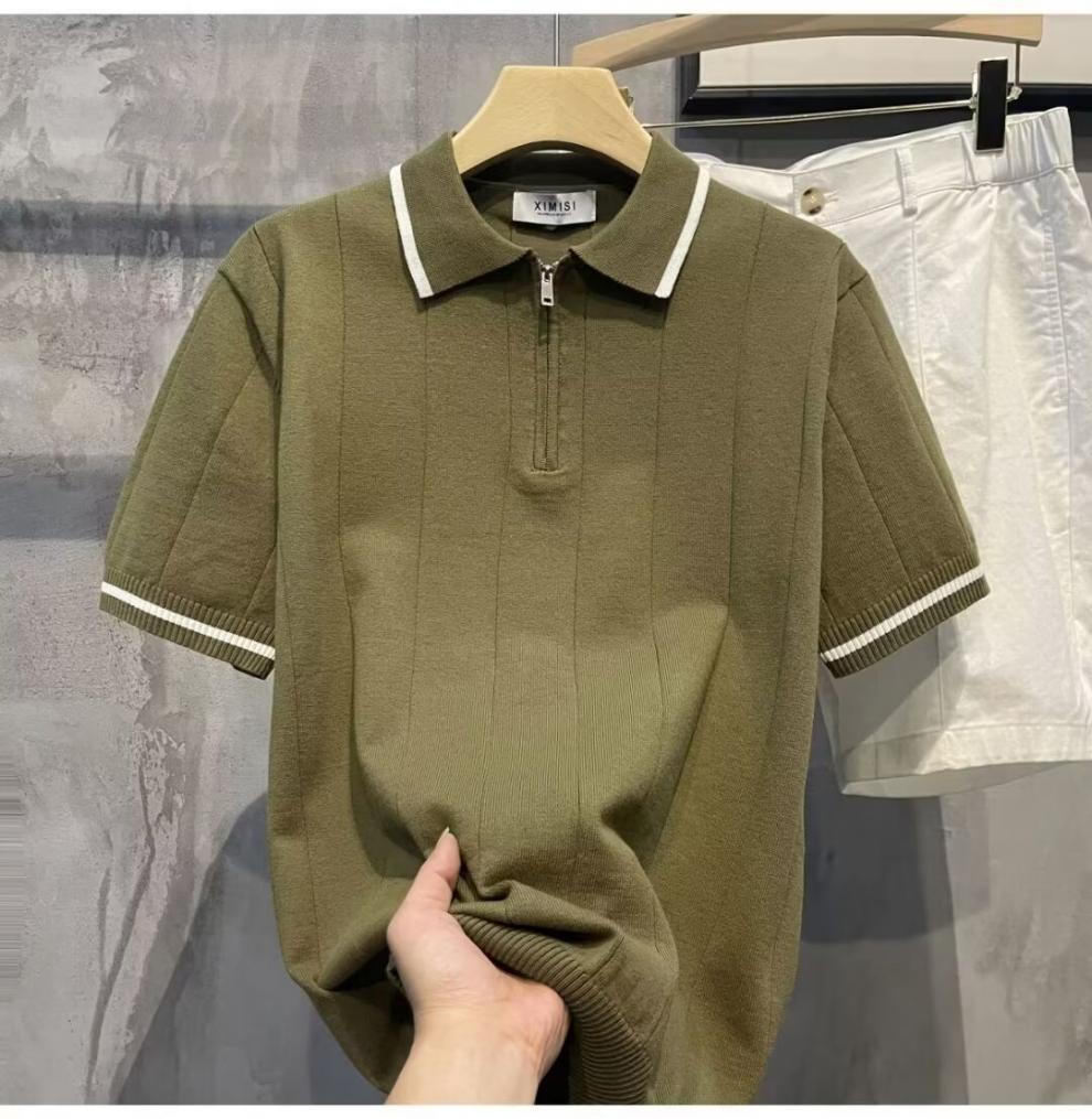 Summer New Arrival Striped Short-Sleeved Knitted Polo Shirt Men's Korean Style Trendy Slim-Fit All-Match Casual Half-Sleeve Top