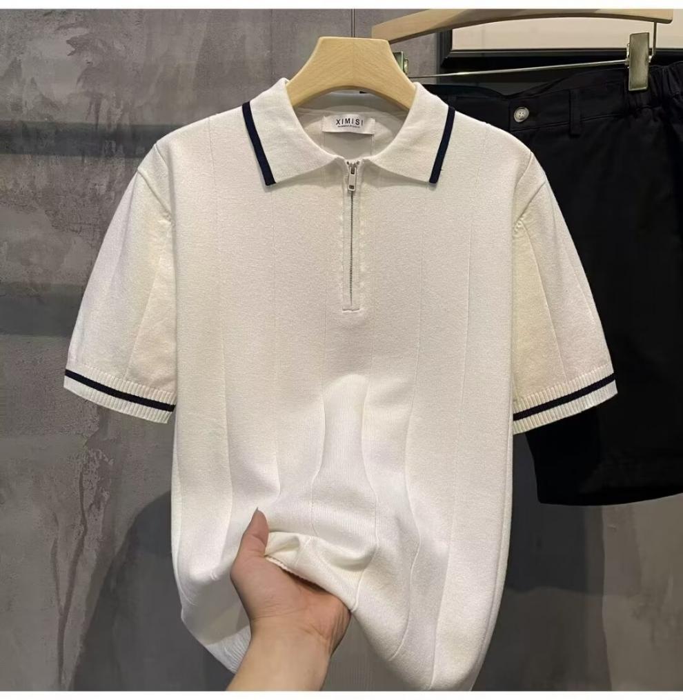 Summer New Arrival Striped Short-Sleeved Knitted Polo Shirt Men's Korean Style Trendy Slim-Fit All-Match Casual Half-Sleeve Top