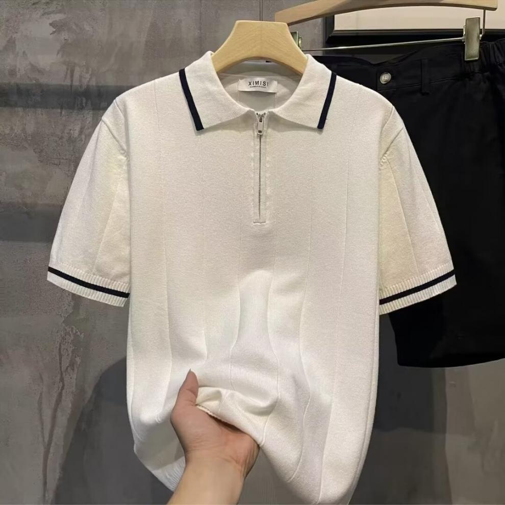 Summer New Arrival Striped Short-Sleeved Knitted Polo Shirt Men's Korean Style Trendy Slim-Fit All-Match Casual Half-Sleeve Top