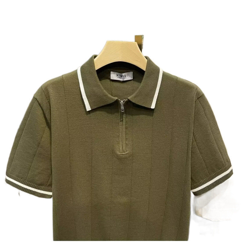 Summer New Arrival Striped Short-Sleeved Knitted Polo Shirt Men's Korean Style Trendy Slim-Fit All-Match Casual Half-Sleeve Top