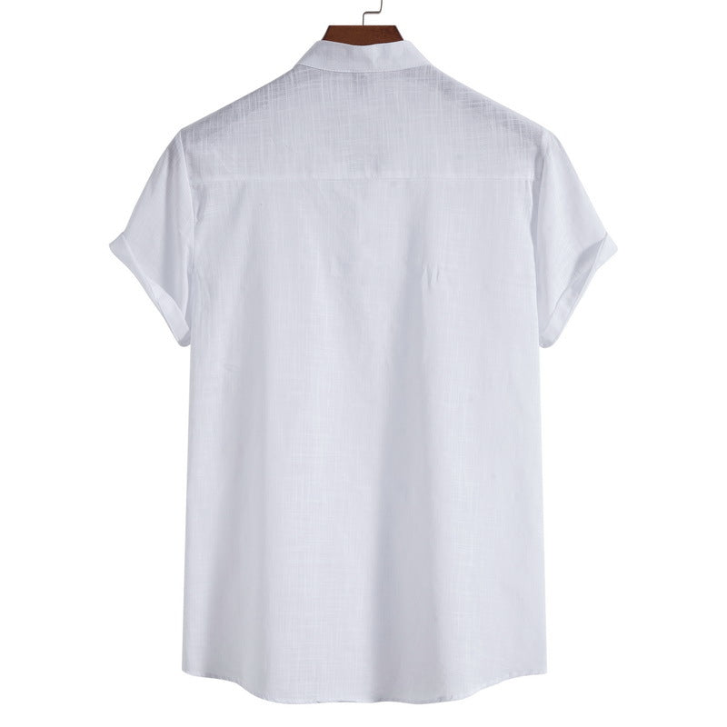 2023 Summer New Men's Chinese Style Thin Vertical Collar Cotton Linen Shirt Youth Fashion Casual Short Sleeve Shirt for Men