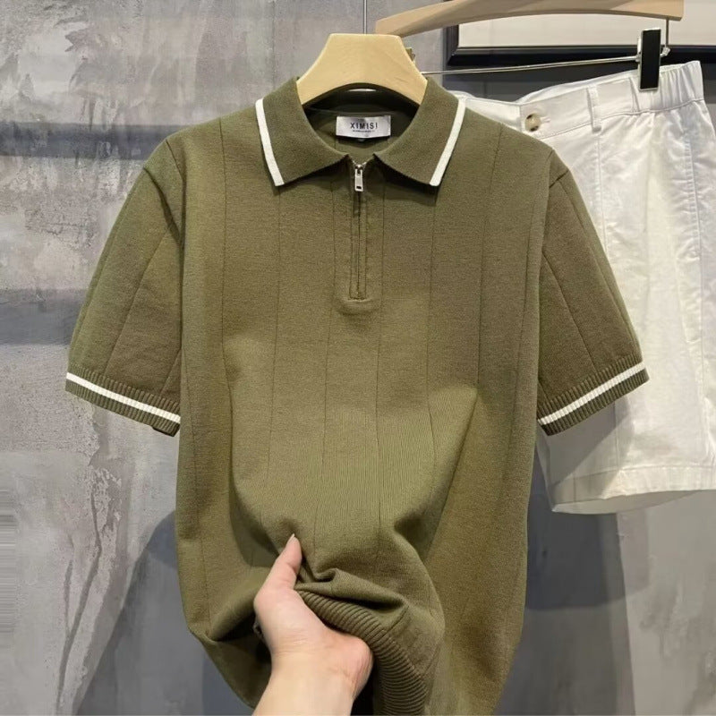 Summer New Arrival Striped Short-Sleeved Knitted Polo Shirt Men's Korean Style Trendy Slim-Fit All-Match Casual Half-Sleeve Top