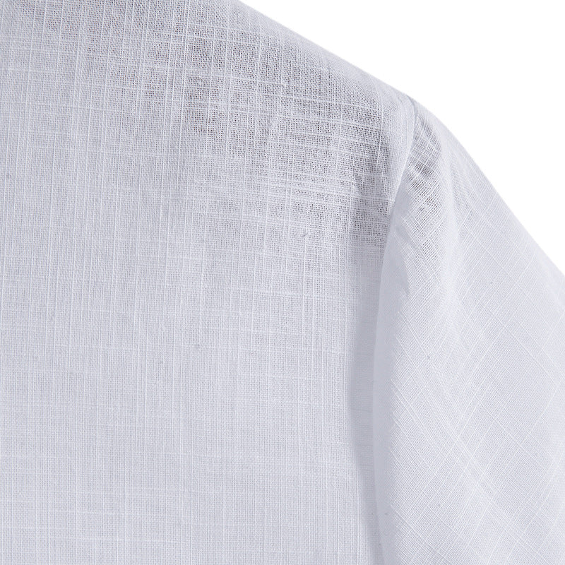 2023 Summer New Men's Chinese Style Thin Vertical Collar Cotton Linen Shirt Youth Fashion Casual Short Sleeve Shirt for Men