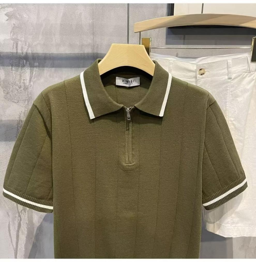 Summer New Arrival Striped Short-Sleeved Knitted Polo Shirt Men's Korean Style Trendy Slim-Fit All-Match Casual Half-Sleeve Top