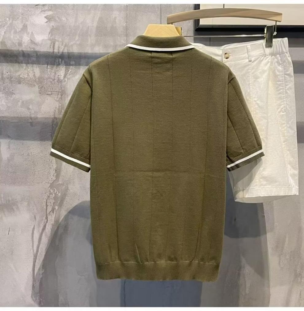 Summer New Arrival Striped Short-Sleeved Knitted Polo Shirt Men's Korean Style Trendy Slim-Fit All-Match Casual Half-Sleeve Top