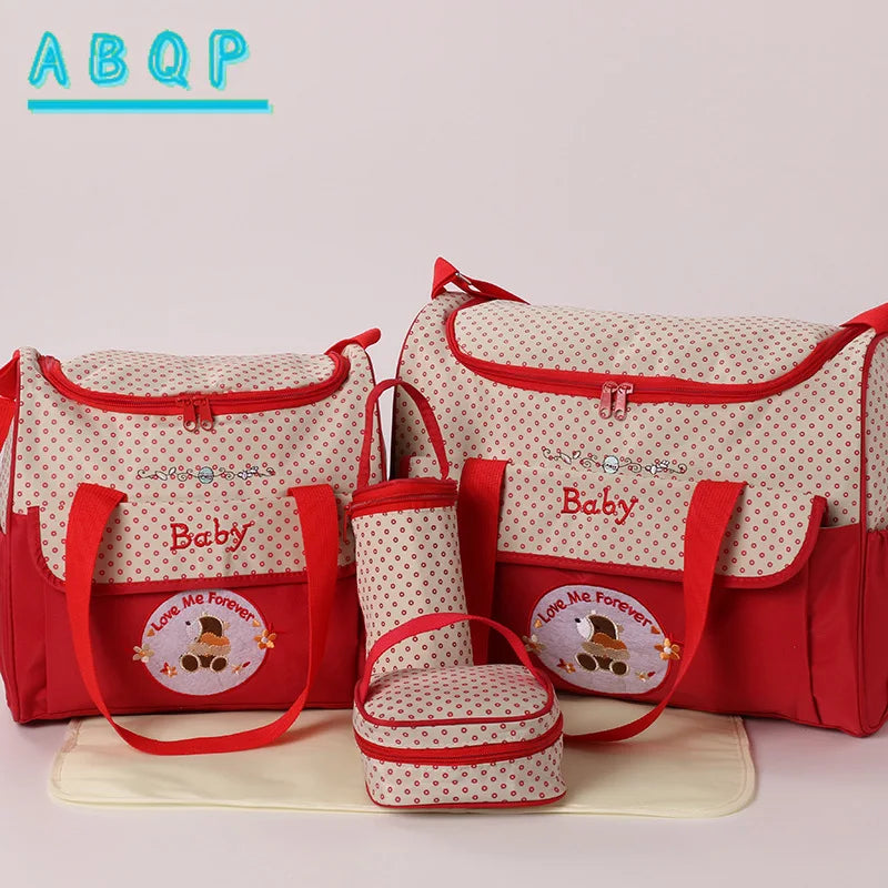Baby Diaper Bag Large Capacity 5-piece Set Baby Diaper Storage Bag Embroidered Cartoon Fashion Multifunctional Portable Baby Bag