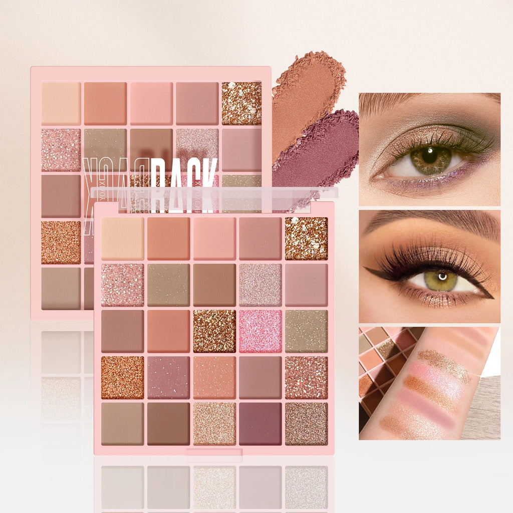 25 Colors Eyeshadow Palette High Gloss Cement Grey Rose Brown Color Tone Matte Glitter Daily Makeup Dry Rose Eyeshadow For Music