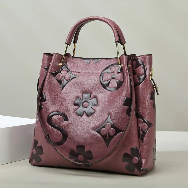 Bucket bag, large-capacity tote bag, high-end printed women's handbag, work and commuting bag