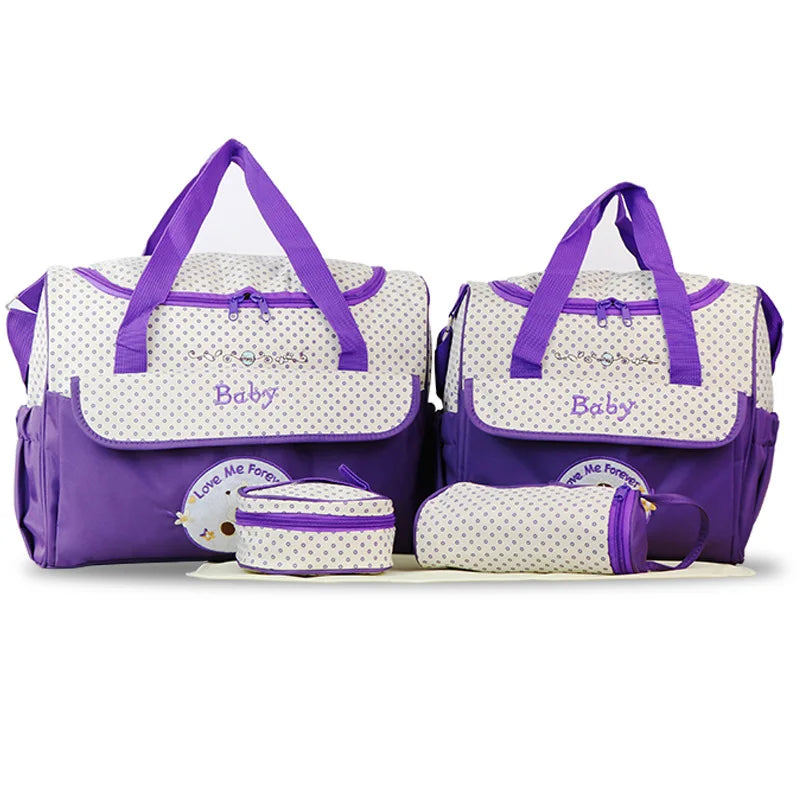 Baby Diaper Bag Large Capacity 5-piece Set Baby Diaper Storage Bag Embroidered Cartoon Fashion Multifunctional Portable Baby Bag