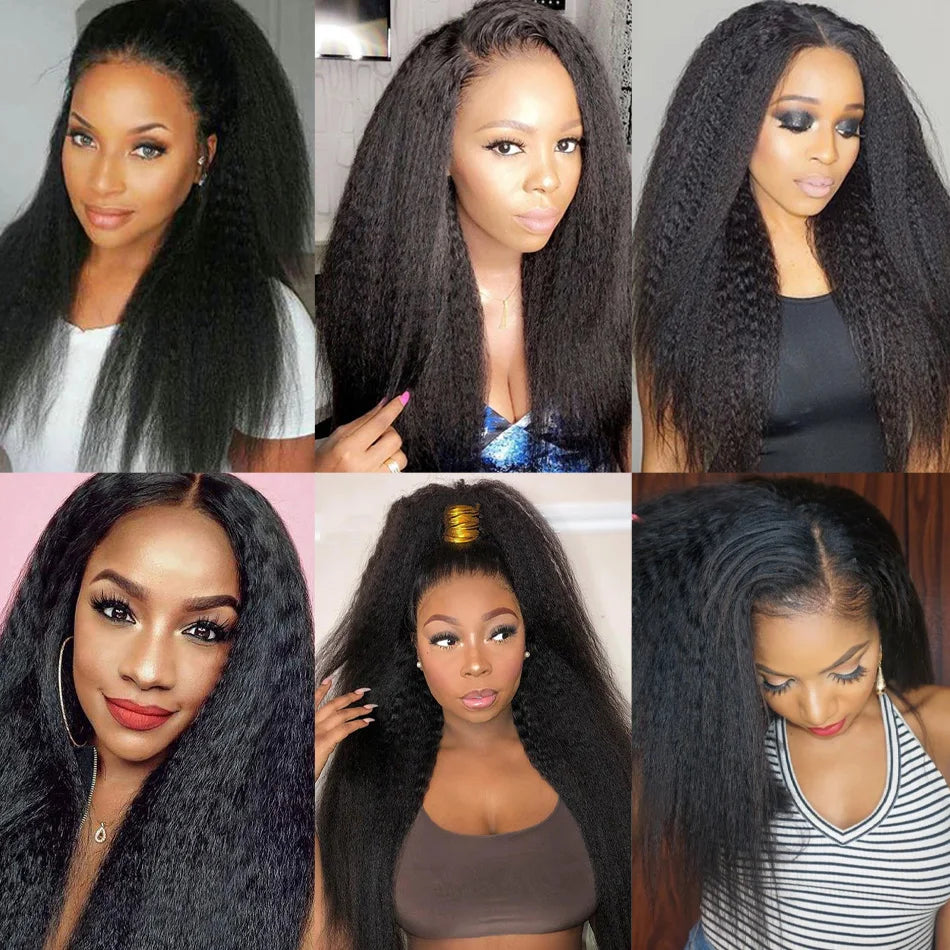 Kinky Straight 13x4 Lace Front Wigs For Women Yaki Straight Brazilian Remy Human Hair Wig HD Transparent Lace Front Wig 4x4