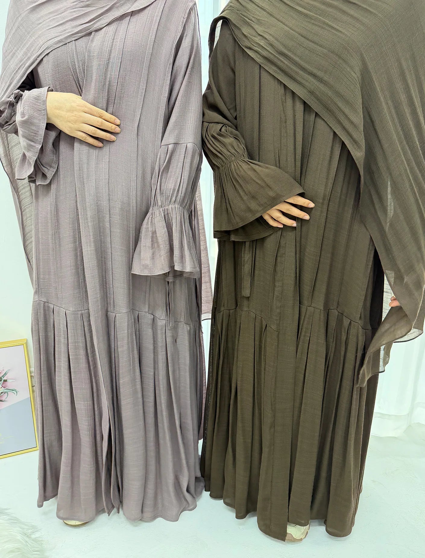 Abaya Hijab 2 Piece Set Open Dress Women Eid Muslim Khimar Dresses Cardigan Robe Ramadan Vestidos Morocco Dubai Kaftan Jalabiya