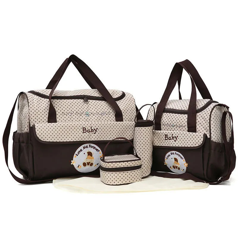 Baby Diaper Bag Large Capacity 5-piece Set Baby Diaper Storage Bag Embroidered Cartoon Fashion Multifunctional Portable Baby Bag