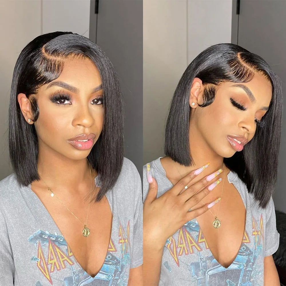Bob Wig Human Hair 100% Straight Lace Front Wigs Brazilian Pre Plucked 13x4 Transparent Lace Frontal Short Wigs For Black Women