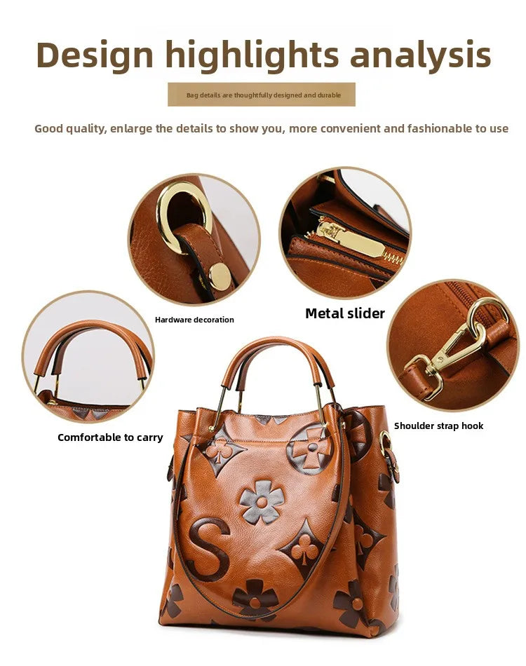 Bucket bag, large-capacity tote bag, high-end printed women's handbag, work and commuting bag