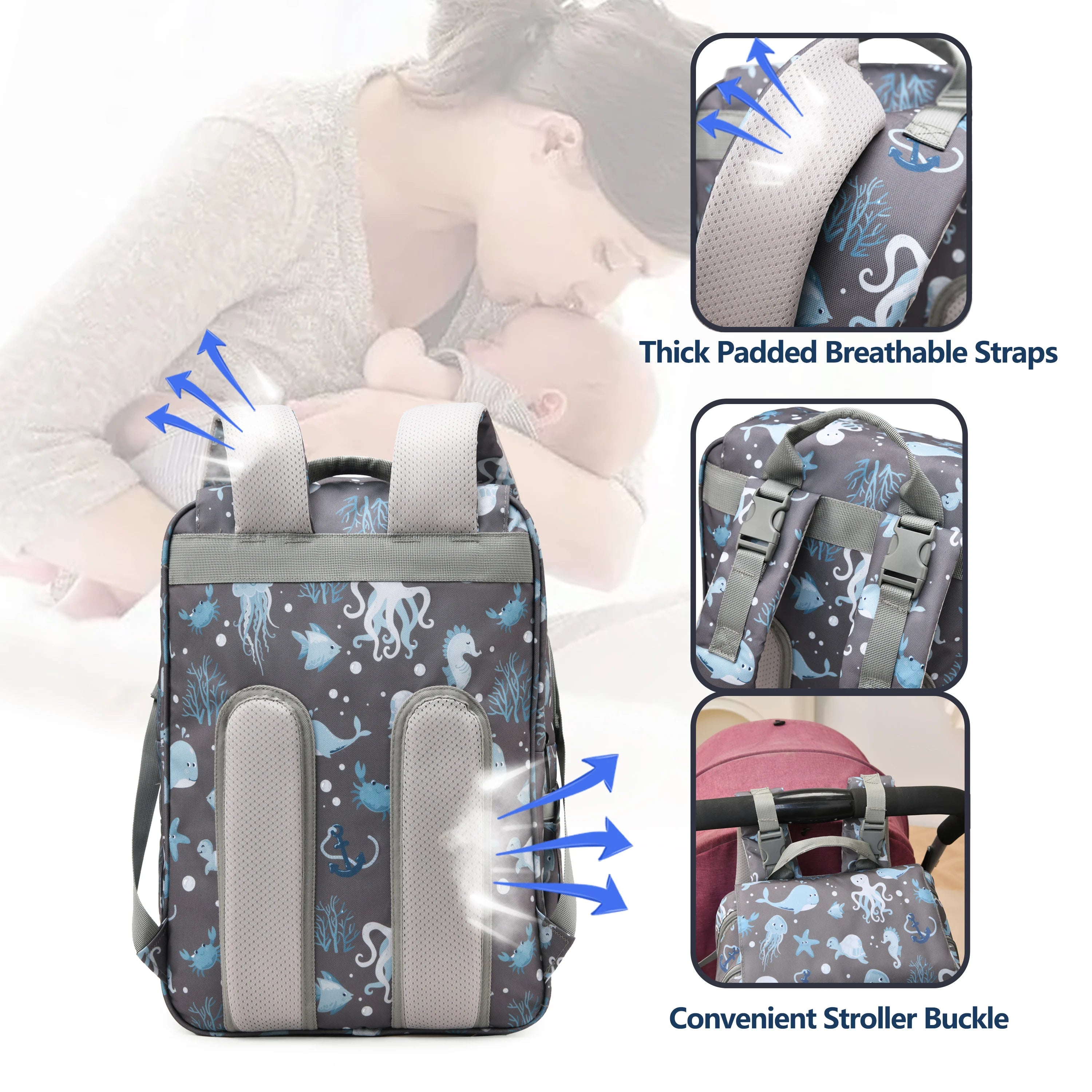 Diaper Bag Backpack, Diaper Changing Station, Multi-Functional Mom Travel Baby Diaper Bag, Large Capacity Diaper Backpack