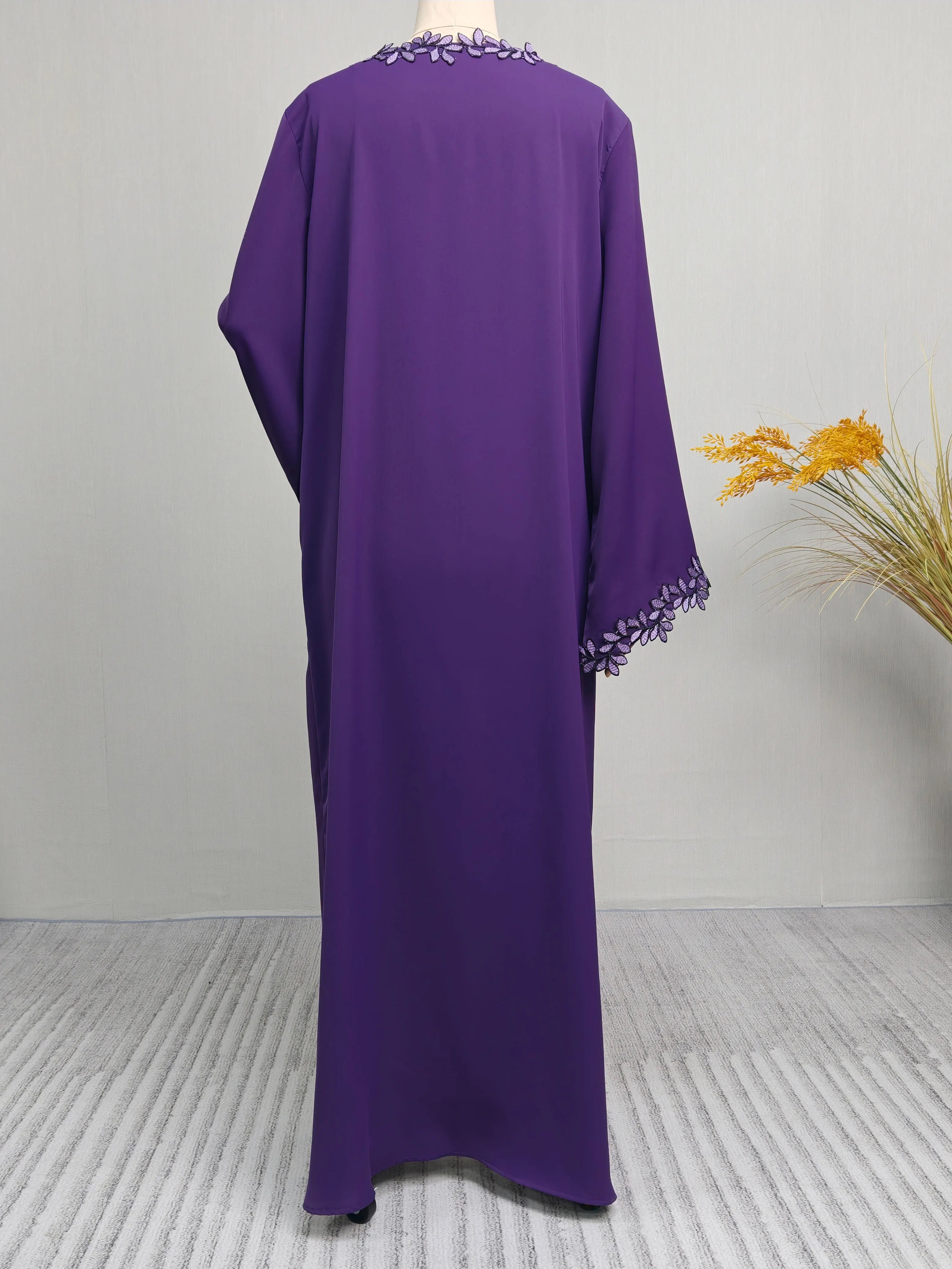 Dubai Elegant Beige Abaya for Muslim Women - Intricately Crafted with Multicolored Embroidery Piece in Islamic Modest Fashion