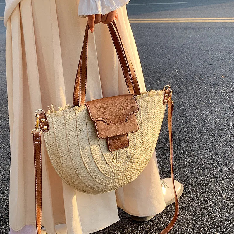 Summer Women Travel Straw Bags Rattan Shoulder Crossbdoy Bag Handmade Woven Beach Bag Female Large Capacity Saddle Handbags Tote