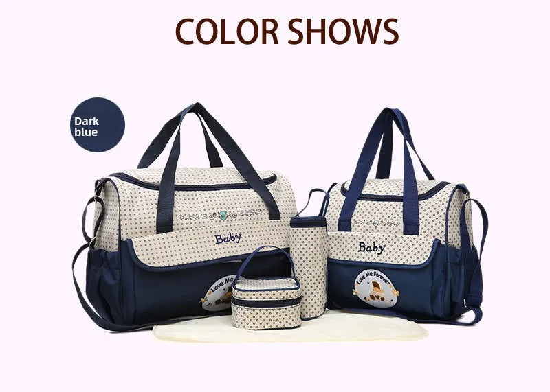 Baby Diaper Bag Large Capacity 5-piece Set Baby Diaper Storage Bag Embroidered Cartoon Fashion Multifunctional Portable Baby Bag