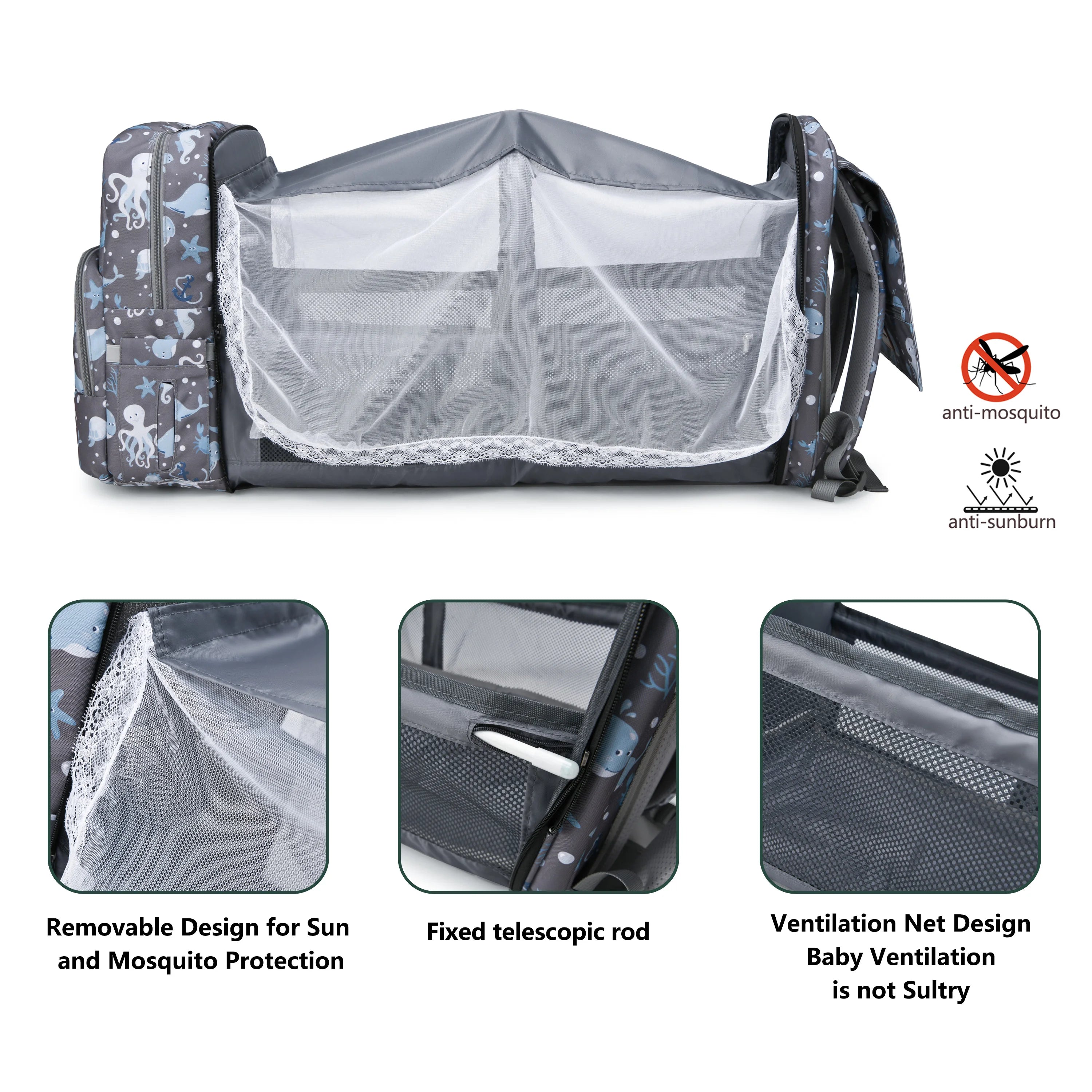 Diaper Bag Backpack, Diaper Changing Station, Multi-Functional Mom Travel Baby Diaper Bag, Large Capacity Diaper Backpack