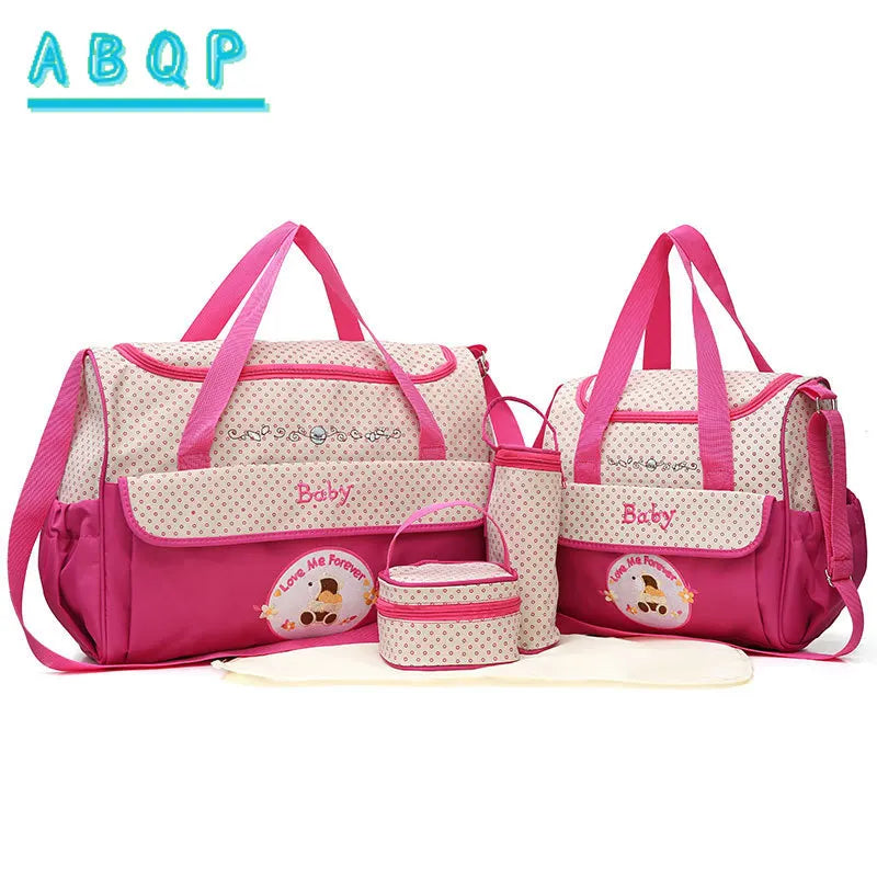 Baby Diaper Bag Large Capacity 5-piece Set Baby Diaper Storage Bag Embroidered Cartoon Fashion Multifunctional Portable Baby Bag