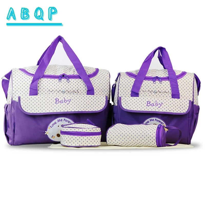 Baby Diaper Bag Large Capacity 5-piece Set Baby Diaper Storage Bag Embroidered Cartoon Fashion Multifunctional Portable Baby Bag