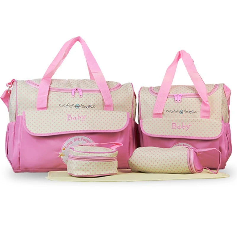Baby Diaper Bag Large Capacity 5-piece Set Baby Diaper Storage Bag Embroidered Cartoon Fashion Multifunctional Portable Baby Bag