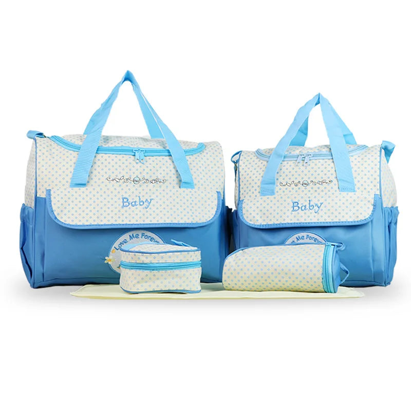 Baby Diaper Bag Large Capacity 5-piece Set Baby Diaper Storage Bag Embroidered Cartoon Fashion Multifunctional Portable Baby Bag