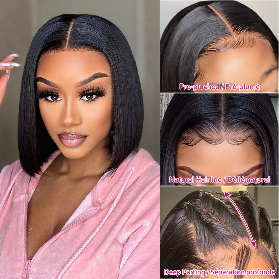 Bob Wig Human Hair 100% Straight Lace Front Wigs Brazilian Pre Plucked 13x4 Transparent Lace Frontal Short Wigs For Black Women