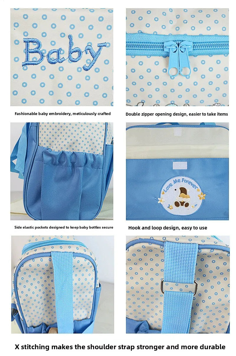 Baby Diaper Bag Large Capacity 5-piece Set Baby Diaper Storage Bag Embroidered Cartoon Fashion Multifunctional Portable Baby Bag