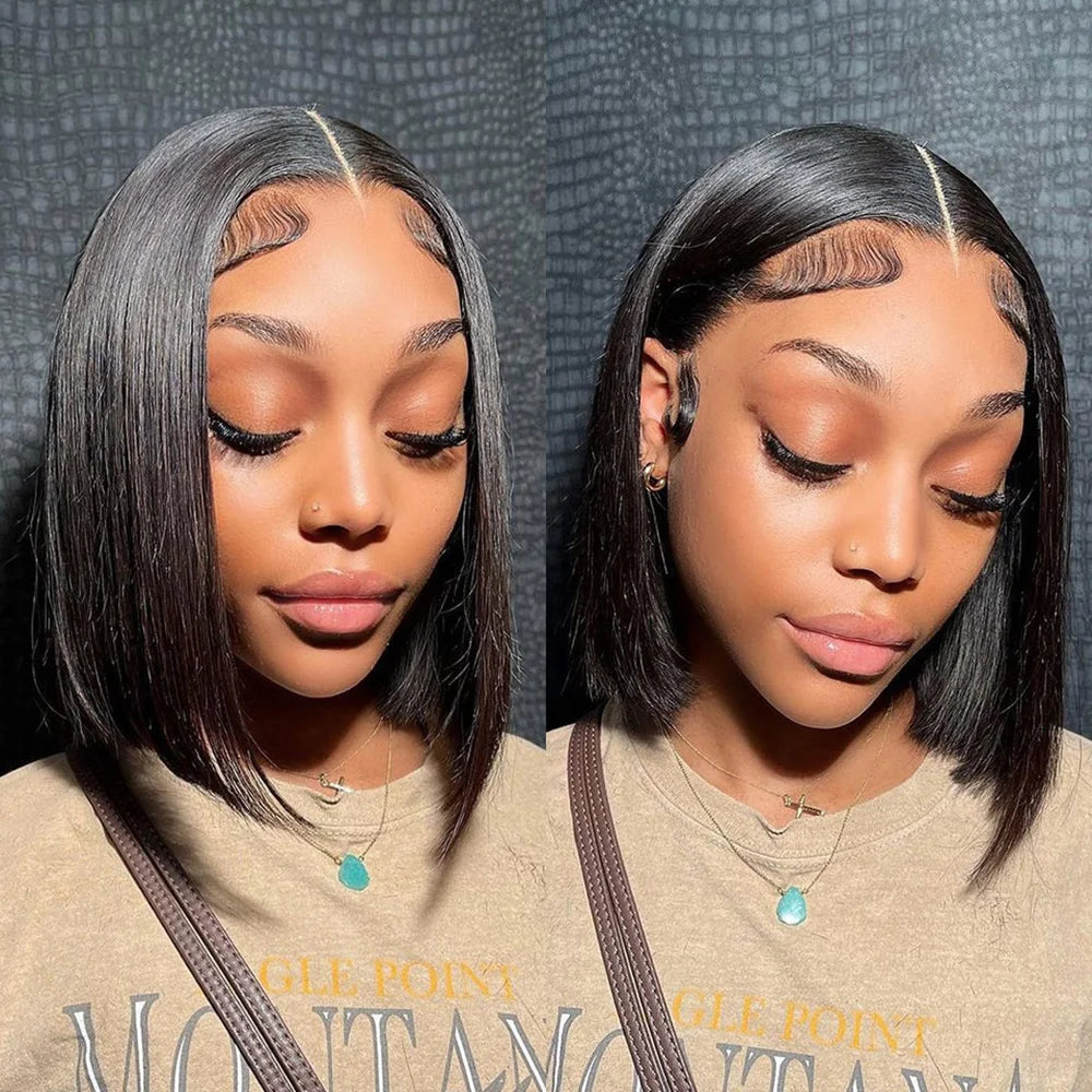 Bob Wig Human Hair 100% Straight Lace Front Wigs Brazilian Pre Plucked 13x4 Transparent Lace Frontal Short Wigs For Black Women