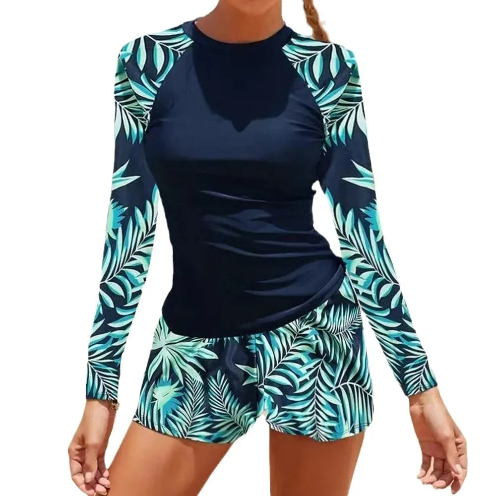 Hot Sale Of The Season New Women's Long Sleeve Digital Print Conservative Bikini Swimsuit Cross-Border Fashionable Swimwear from