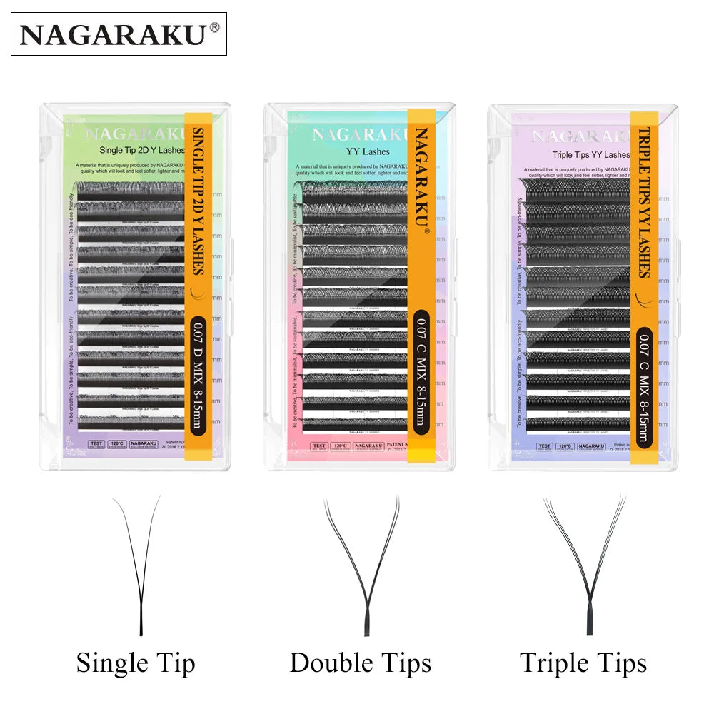 NAGARAKU Single Tip 2D Y/Double Tips YY/Triple Tips YY Shape Hand Woven Premium Soft Light Eyelashes Extension