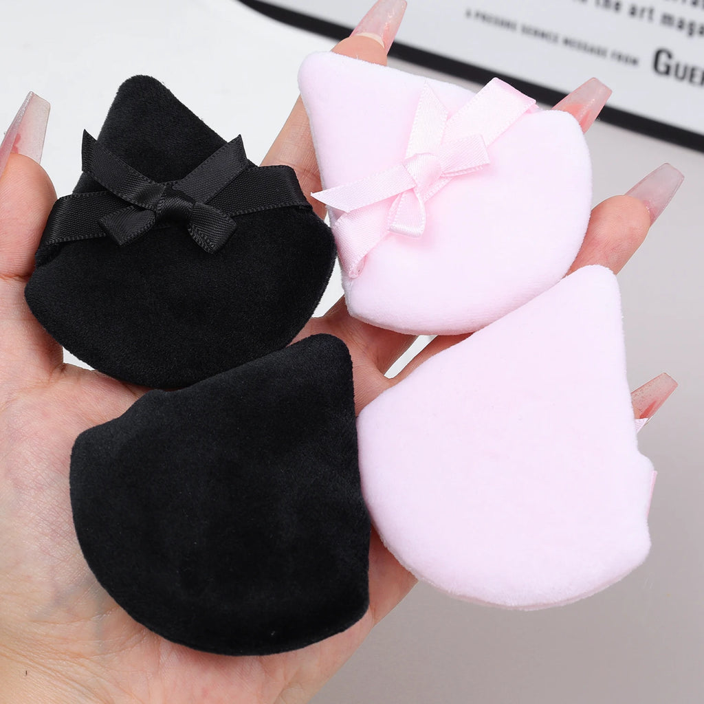 20pcs Makeup Puffs Short Fluff Bow Triangle Powder Puff Lightweight Crystal Velvet Face Eye Contouring Shadow Seal Cosmetic Puff