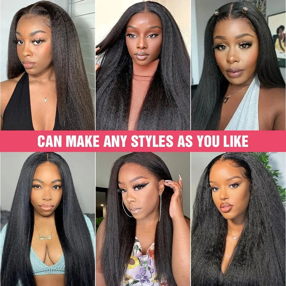 Kinky Straight 13x4 Lace Front Wigs For Women Yaki Straight Brazilian Remy Human Hair Wig HD Transparent Lace Front Wig 4x4
