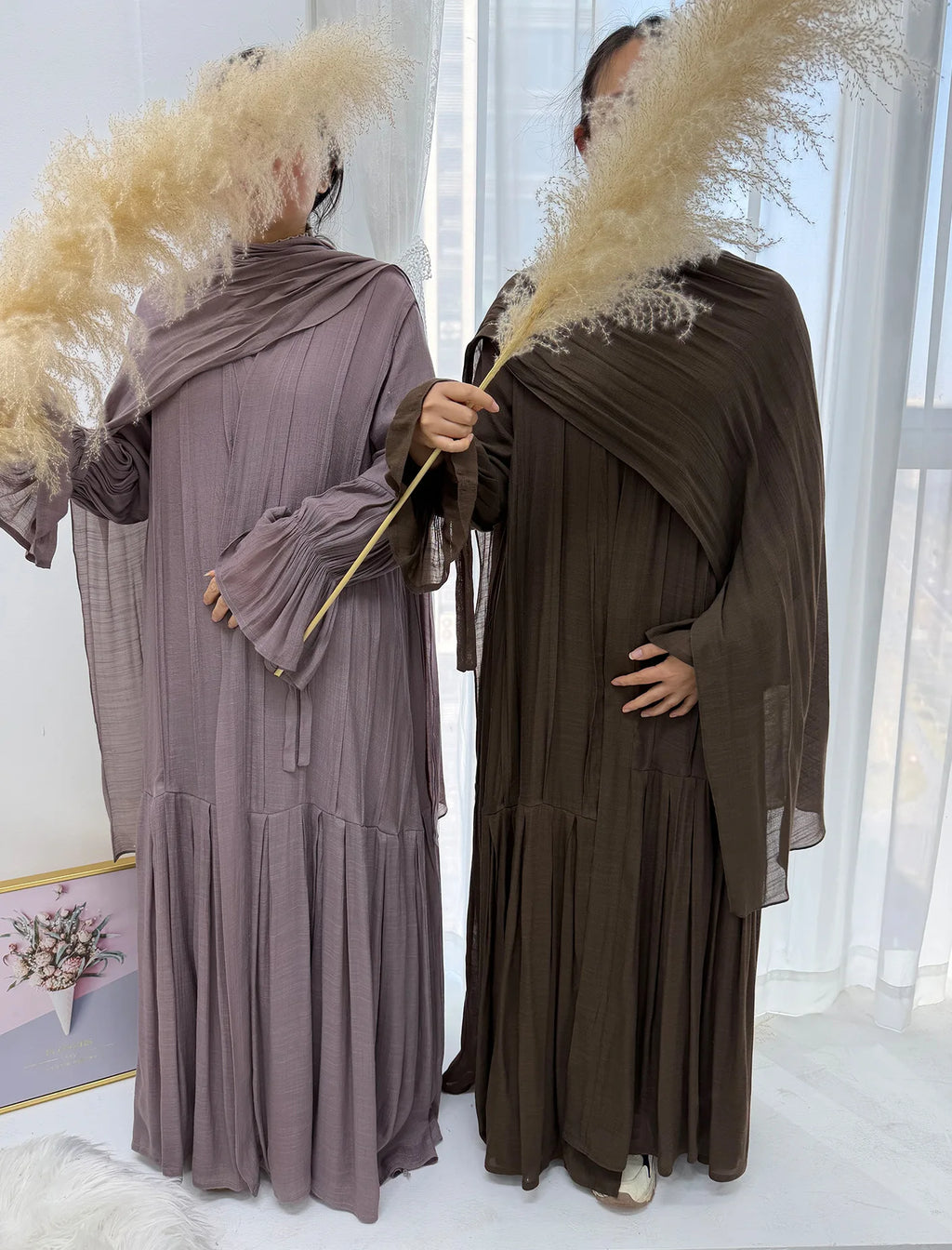 Abaya Hijab 2 Piece Set Open Dress Women Eid Muslim Khimar Dresses Cardigan Robe Ramadan Vestidos Morocco Dubai Kaftan Jalabiya