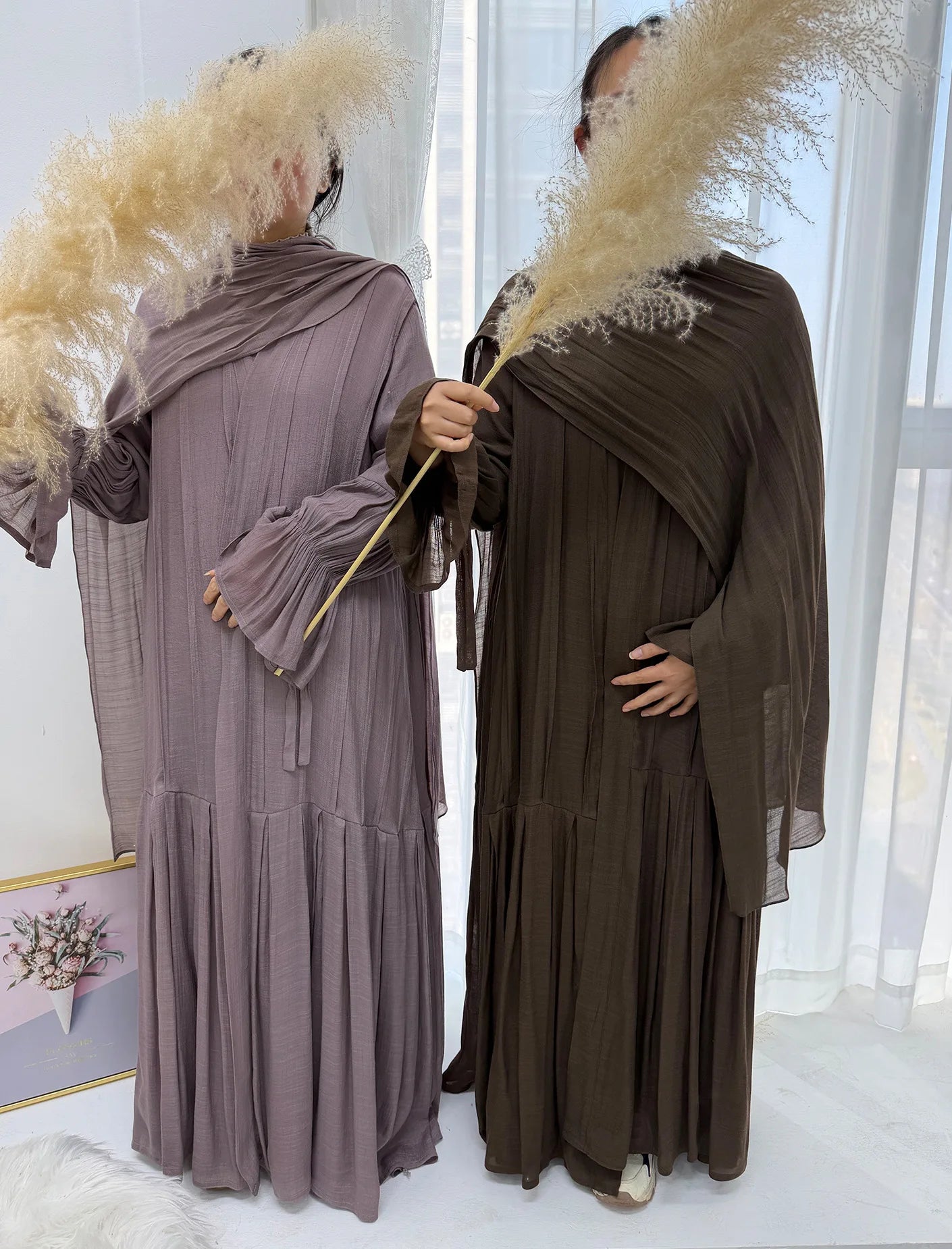 Abaya Hijab 2 Piece Set Open Dress Women Eid Muslim Khimar Dresses Cardigan Robe Ramadan Vestidos Morocco Dubai Kaftan Jalabiya