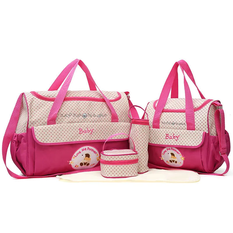 Baby Diaper Bag Large Capacity 5-piece Set Baby Diaper Storage Bag Embroidered Cartoon Fashion Multifunctional Portable Baby Bag