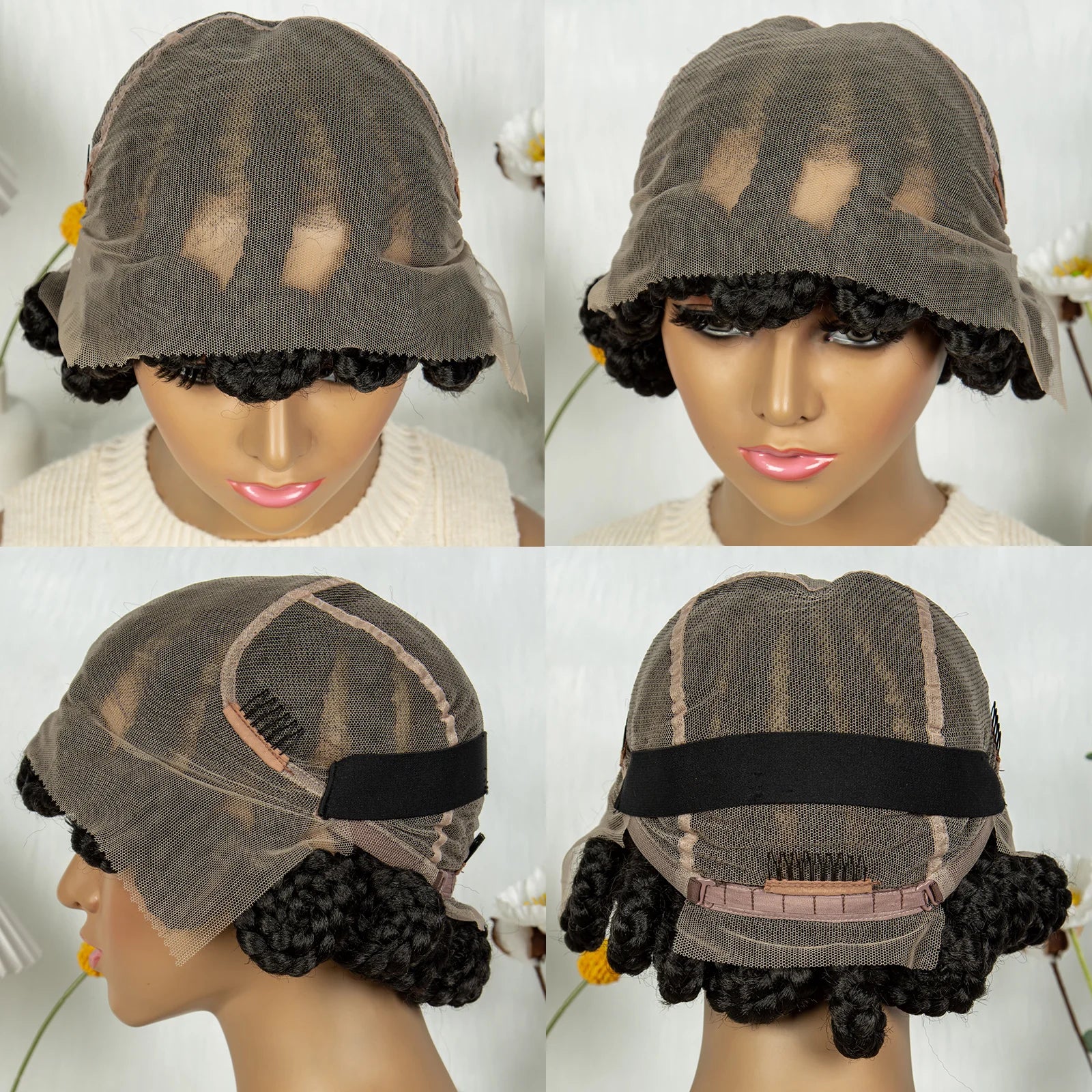 Full Lace Handmade Bantu Braided Wigs Synthetic Short Cute Braided Lace Wigs with Baby Hair Lace Front Braids Wigs for Women
