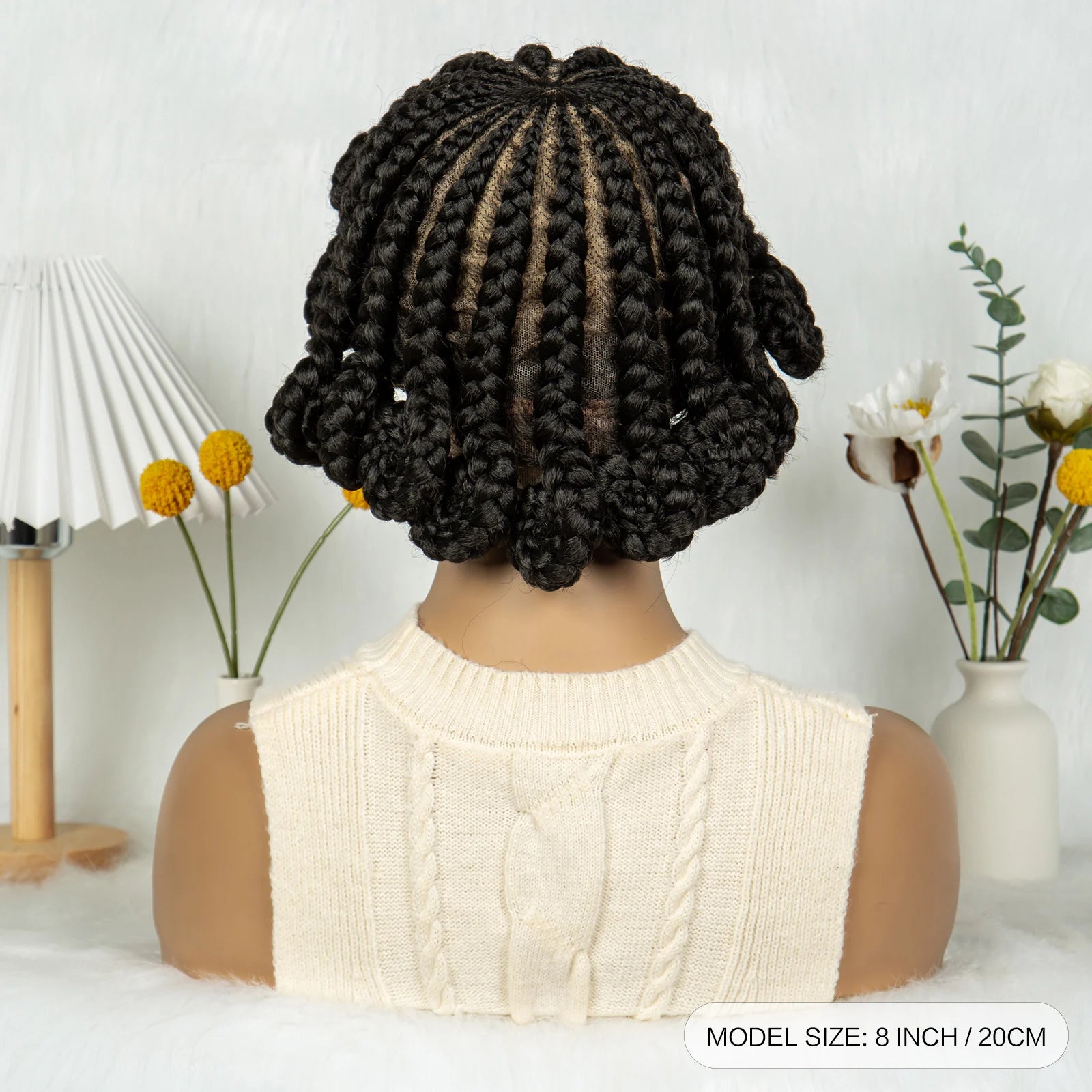 Full Lace Handmade Bantu Braided Wigs Synthetic Short Cute Braided Lace Wigs with Baby Hair Lace Front Braids Wigs for Women