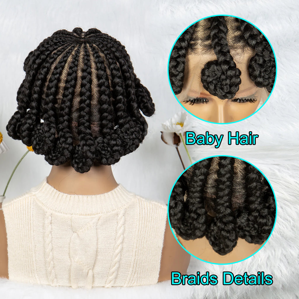 Full Lace Handmade Bantu Braided Wigs Synthetic Short Cute Braided Lace Wigs with Baby Hair Lace Front Braids Wigs for Women