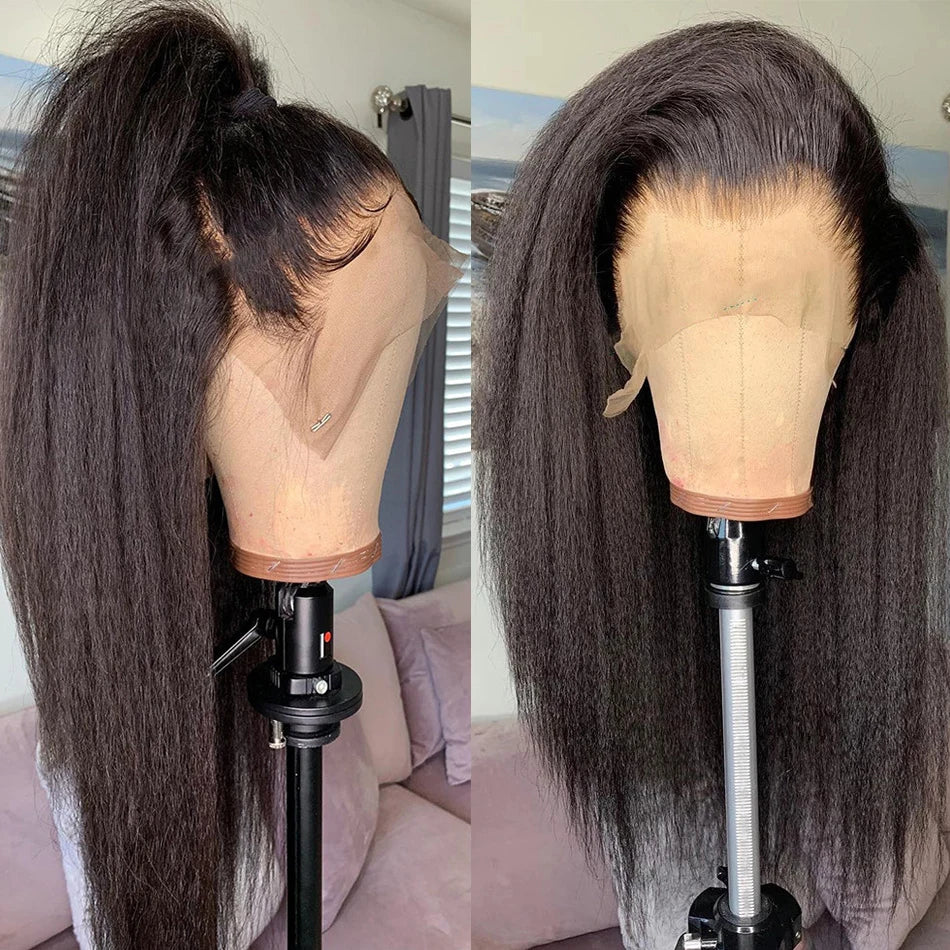 Kinky Straight 13x4 Lace Front Wigs For Women Yaki Straight Brazilian Remy Human Hair Wig HD Transparent Lace Front Wig 4x4