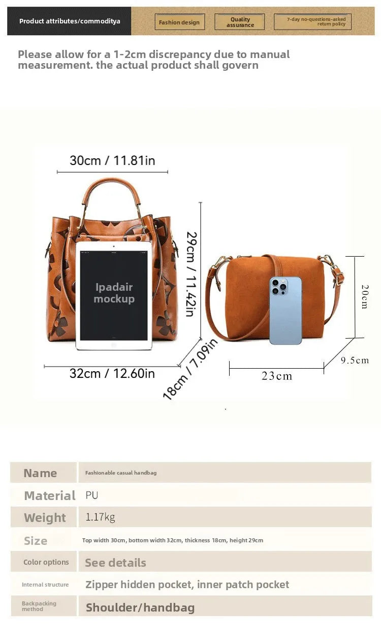 Bucket bag, large-capacity tote bag, high-end printed women's handbag, work and commuting bag