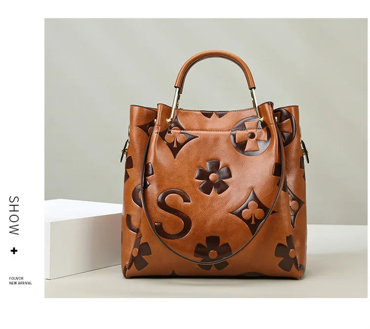 Bucket bag, large-capacity tote bag, high-end printed women's handbag, work and commuting bag