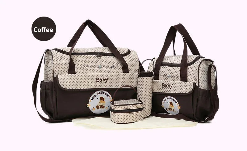 Baby Diaper Bag Large Capacity 5-piece Set Baby Diaper Storage Bag Embroidered Cartoon Fashion Multifunctional Portable Baby Bag
